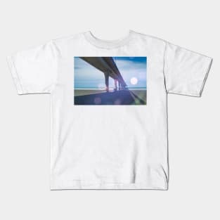 Abstract impressionism style image of historic long New Brighton Pier Kids T-Shirt